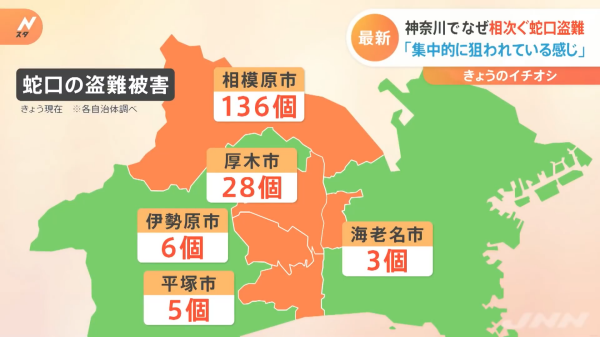 相模原市では136個の窃盗被害